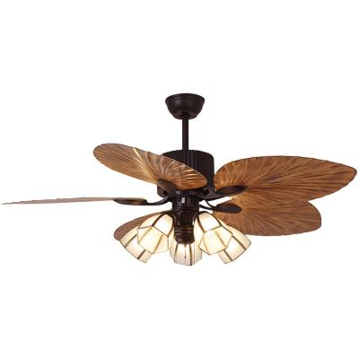 China 5 Blades And 3 Shades Modern Decorative Electric Motor Cooling Rattan Red Bronze Ceiling Fan With Light for sale