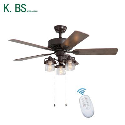 China New Function Iron Air Fan Plywood 52Inch Design Home Indoor Decorative Led Ceiling Fan Light for sale