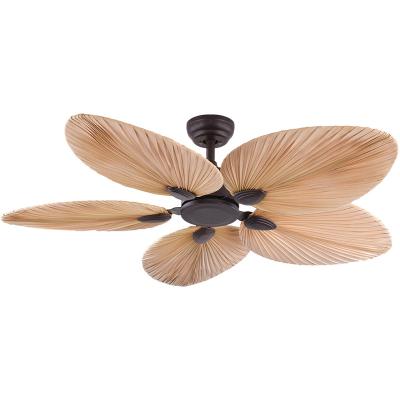 China Hot Sale Brown Palm Leaf 52cm Ceiling Fan Palm Leaf Decorative Remote Control Indoor Light for sale