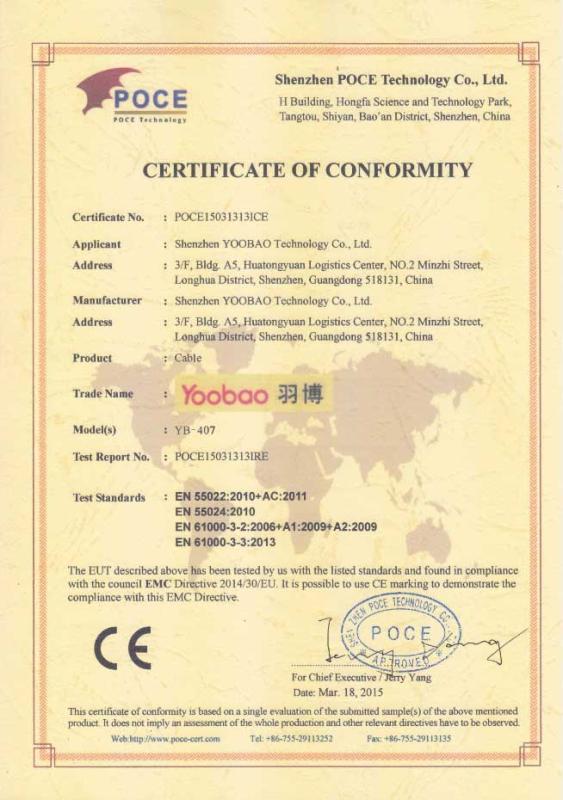 CE - Shenzhen Yoobao Techonology Co., Ltd.