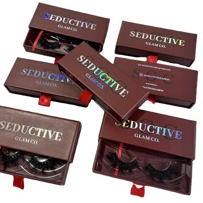 China Soft Custom Dark Red Lashes Packaging Box Private Label Make Your Own Eyelash Box 5d Mink Lashes for sale