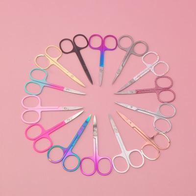 China Long Small Natural Colored Stainless Steel Wick Mini Scissors Cosmetics Scissor Eyelash Tools Wholesale for sale