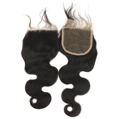 China Unprocessed Tangle Hair Wave Hair Lace Closure 4X4 Inches Natural Black Color for sale