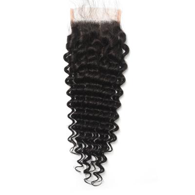 China 100% Transparent Lace 4*4 Remy Human Hair Deepwave Closure Good Quality Lace Hair Closure HD for sale