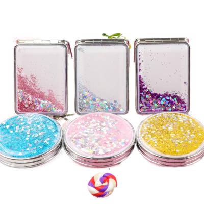 China Skyey Double Sided Luxury Fantasy Small Makeup Mirror Quicksand Bling Portable Pocket Mirror Makeup for sale