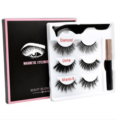 China Other Care 3pairs False Eyelashes Wimper Magnetic False Eyelashes Skyey With Eyeliner Set Self Adhesive Pen for sale