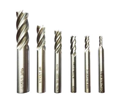 China 6Pack HIGH SPEED STEEL 1/8.1/4.3/16.5/16.3/8.1/2 Inch HSS Steel High Speed ​​Steel Units Square Nose End Mill Cutter 4 Imperial Straight Leg Groove for sale