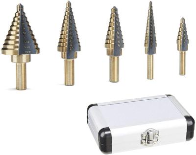 China 5pcs Hss Wood Drilling Multiple Hole 50 Sizes Step Drill Bit Set With Aluminum Case for sale