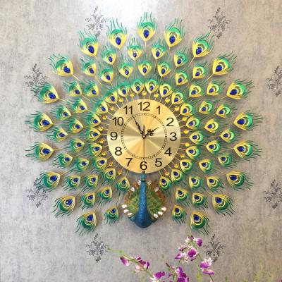 China Luxury Peacock Wall Clock Antique Style Large 23.7 Inch Non-ticking Crystal Creative Personality Modern Art Silent Decorative Wall Clocks For Te koop