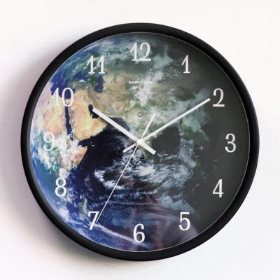 China Home Decor Wall Watch Clock Living Room Antique Style Sound And Light Dual Control Wall Clock Earth Light Lamp for sale