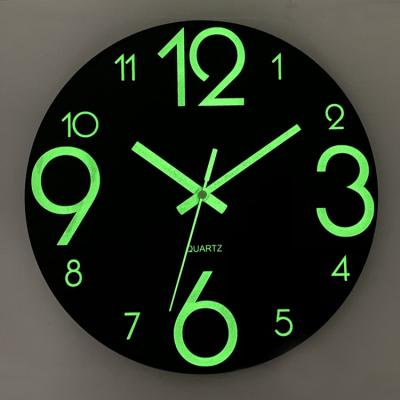 China Antique Style 12 Inch Luminous Wall Clock Silent Wooden Design Night Lights Round Wall Clock For Living Room And Bedroom for sale