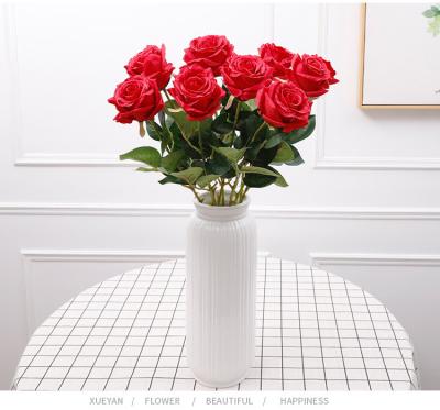 China Europe Red Roses Artificial Flowers Flower Stem Long Wedding Silk Bridal Bouquet Realistic Roses For Home Wedding Decoration for sale