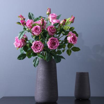 China Europe 3 Heads Artificial Flower Bouquet Real Rose Wedding Home Office Decor for sale