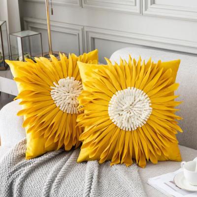 China Nordic Luxury Anti-static Flower Pillow Chrysanthemum Sunflower Bedside Pillow Cushion Cover for sale