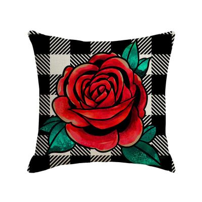 China Black Buffalo Plaid Anti-Static Valentine Decor Rose Love Heart Decorative Tile Covers Cushion Cases For Home Couch Sofa for sale