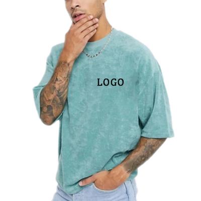 China OEM Wholesale High Quality Round Neck Custom Made Embroidery Oversize Men's Terry Cloth Summer T-Shirt for sale