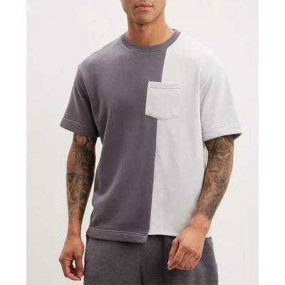 China Anti-pilling OEM Patchwork Crewneck Mens Designer Pocket Wholesale High Quality Breathable Oversized Blocked T-shirt for sale