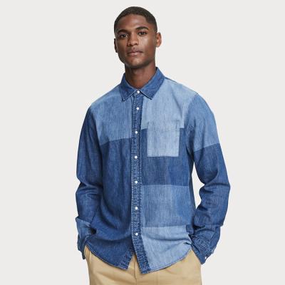 China New Fashion OEM Anti-pilling Men's Casual 100% Cotton Button Up Long Sleeve Indigo Denim Patch Mens Denim Shirt for sale