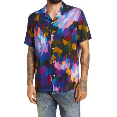 China Anti-pilling rayon 100% OEM Hawaii lightweight splashed print Boxy roomy fit short sleeve beach mens shirts for sale