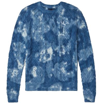 China Custom Anti-Wrinkle OEM Crewneck Tie Dye Sweater Fashionable Stylish Cable Knit Mens Sweaters Mens White And Blue Cotton Sweater for sale