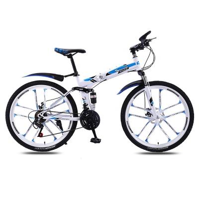 China Gross Weight 19-25KG Folding Mountain Bikes with Carbon Steel Frame 24 26 Inches Double Disc Brakes and Full Suspension for sale