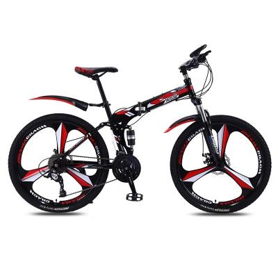 China Customized OEM Carbon Steel Bicycle Folding Mountain Bike Full Suspension Folding Bike Black Red Thicken Cross-Country Tire for sale