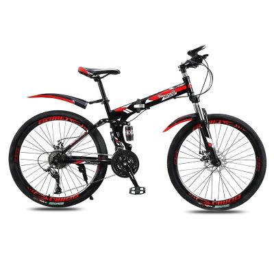 China Full Suspension Carbon Steel Foldable Mountain Bicycles For Adults with 21 Speed Gears and Aluminum Alloy Rim Material for sale