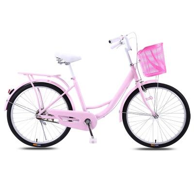 China Women'S City Bike With Color Matching Plastic Basket And Carbon Steel Frame Material for sale