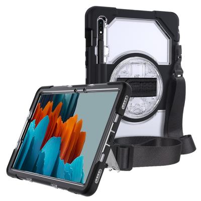 China Shockproof Rugged Silicone 360 ​​Rotating Transparent Stand Tablet Case For Samsung Galaxy Tab S7 With Shoulder Strap for sale