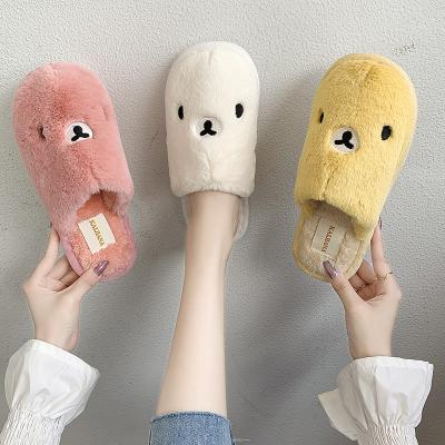 China Wholesale fashion trend faux fur slipped cute bear women slippers sale 2021 new fashion warm comfortable warm winter shoes for sale