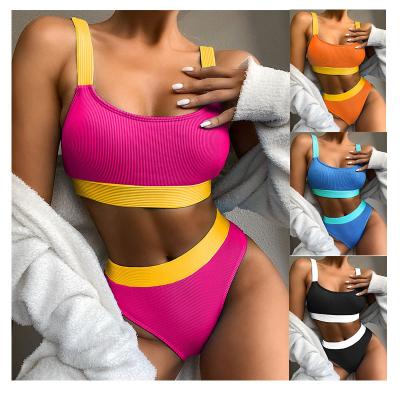 China Breathable Two Piece Bandage Swimwear Solid Color Swimwear High Waist Swimwear Women Swimwear Sexy Sports Swimwear for sale