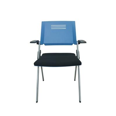 China Metal Frame Plastic Foldable Visitor Training Chair Conference Meeting Room Guest Back Chair With Armrest for sale