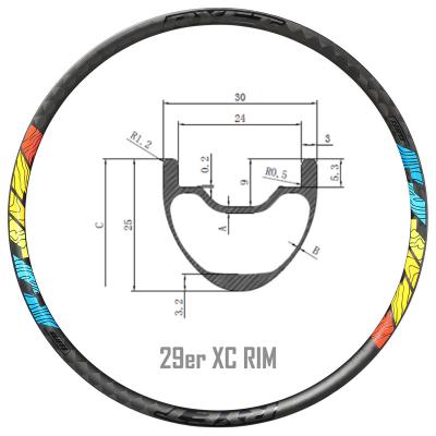 China Mountain Bikes RYET 29er i30mm 29er Width 25mm Different Depth 29er Mtb Wheel XC Hookless Tubeless Mtb Carbon Rims Mtb Carbon Rim Bicycle Wheel for sale