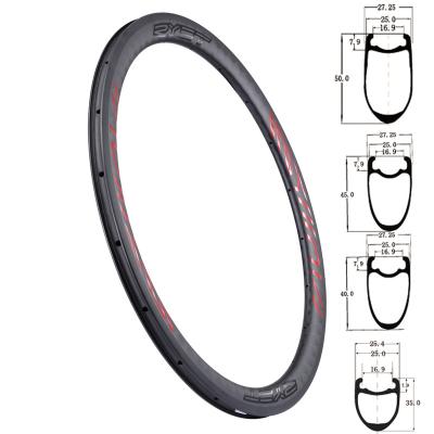 China Road Bikes RYET Super Light Full Carbon Rims , 35mm 40mm 45mm 50mm Tubless Anvil Road Ready Bike Rims Aero 25mm Width U Shape for sale