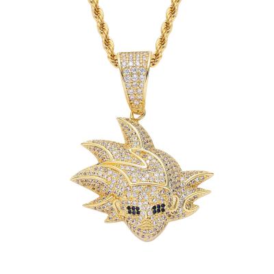 China Hiphop Trendy Cartoon Character Necklace Micro Pendant Paved Cubic Zircon 14k Gold Plated Cartoon Pendant For Men Iced Out Necklace for sale