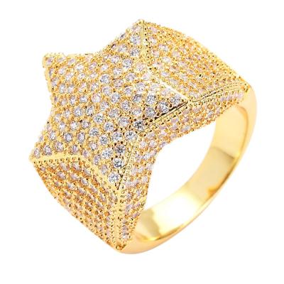 China Wholesale Hip Hop Ring 14K Gold Best Micro Paved Zircon Star Shape Mens Wedding Brass Rings For Men for sale