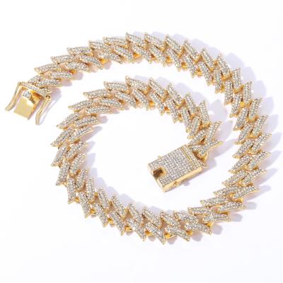 China Hip Hop Fashion Jewelry 9mm Miami Cuban Link Necklace Claw Setting Rhinestone Chain Men's Necklace Gold Plated for sale