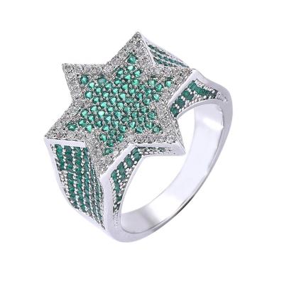 China Hiphop Emerald Pentagram Ring Micro-set Zircon Personality Men's Trendy Hip Hop Ring for sale