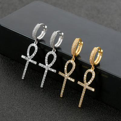 China New Hiphop Gold Statement Circle Bling Earrings Hip Hop Iced Out Zircon Around Diamond Stud Earrings Set Cross Jewelry For Women Men Gift for sale