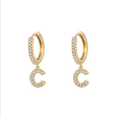 China 2021 Hiphop Fashion Diamond CC Earrings Gold Plated Micro Pave Cubic Zircon Dangle Ear Ring Custom Letter Pendant Earring For Women for sale