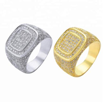 China Hiphop Fashion Mens Wedding Ring 18k Gold Plated Brass Iced Out Men's Zircon Ring Chunky Ring CZ Diamond Gold Plated Hip Hop for sale