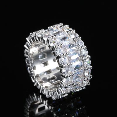 China Stylish Hiphop Women Engagement Rings Micro Pave Cubic Zircon 14K Gold Plated Fashion Baguette Rings Chunky Jewelry Wedding Rings for sale