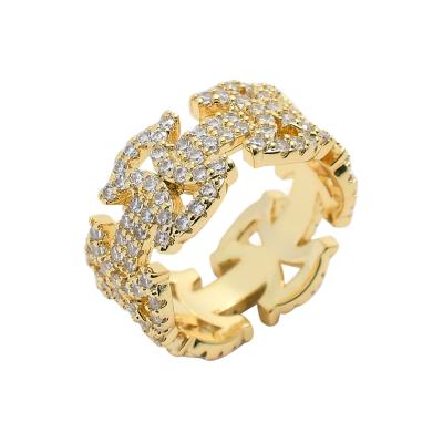 China Luxury Cubic Diamond Rings Hollow Hip Hop 14K Gold Plated Bling Bling Zircon Hiphop Butterfly Rings For Men Wholesale for sale