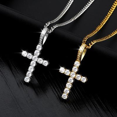 China Hiphop 2021 New Hip Hop Women Zircon Crystal Necklace Pendant Stainless Steel Chain Inlaid Round and Cross Pendant Men Necklace for sale