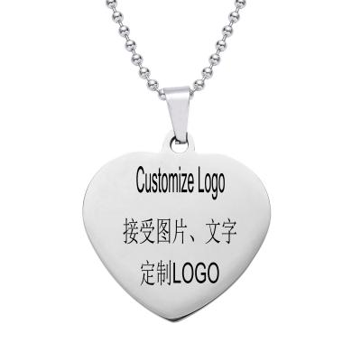 China Cheap Custom Made Hiphop Logo Laser Engraved Blanks Letter Picture Pendant Jewelry Stainless Steel Heart-Shaped Pendant for sale