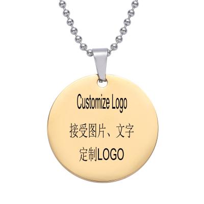 China Silver Laser Coin Pendant Necklace Logo Engraved Photo Pendant Simple Round Card Gold Dog Stainless Steel Hiphop Jewelry For Women Men for sale