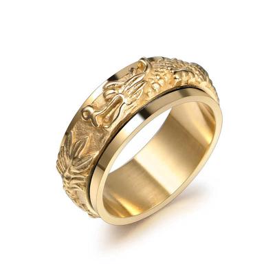 China Hiphop Europe and America Stainless Steel Rings Gold Plated Dragon Shape Can Rotating Rings Personalized For Man Jewelry for sale