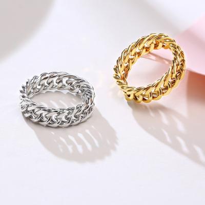 China New Design Fashion Hip Hop Chain Ring Gold Plated Stainless Steel Cuban Gold Rings For Men Hitter Jewelry Wholesale for sale