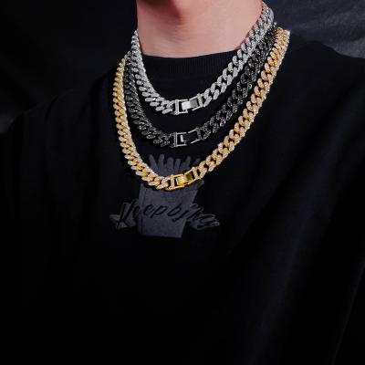 China Hiphop Men's 13mm Miami Diamond Cuban Link Chain Iced Gold Plated Necklaces Kolye Fashion Body Chain Jewelry for sale