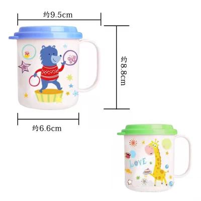 China Sustainable Baby Milk Water Cup With Handle Animals Printing PP Safety Plastic Tea Cups Baby Water Bottle With Cover for sale